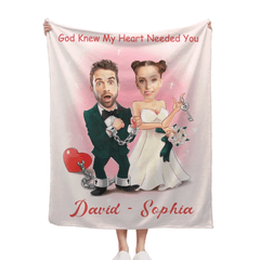 Customized Couple's Theme Blanket - Personalized Couple Photo and Name Wedding Character Image Blanket - A Gift For Girlfriend,Boyfriend,Wife,Husband - OLESA