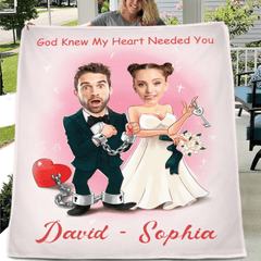 Customized Couple's Theme Blanket - Personalized Couple Photo and Name Wedding Character Image Blanket - A Gift For Girlfriend,Boyfriend,Wife,Husband - OLESA