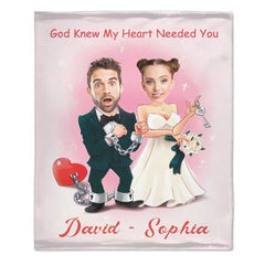 Customized Couple's Theme Blanket - Personalized Couple Photo and Name Wedding Character Image Blanket - A Gift For Girlfriend,Boyfriend,Wife,Husband - OLESA