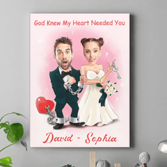 Customized Couple's Theme Wall Painting - Personalized Couple Photo and Name Wedding Character Image Frameless Canvas Painting - A Gift For Girlfriend,Boyfriend,Wife,Husband - OLESA