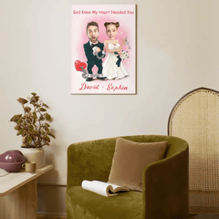 Customized Couple's Theme Wall Painting - Personalized Couple Photo and Name Wedding Character Image Frameless Canvas Painting - A Gift For Girlfriend,Boyfriend,Wife,Husband - OLESA
