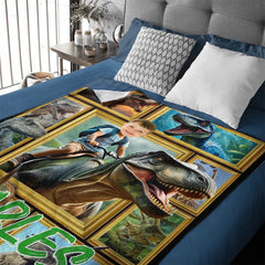 Customized Dinosaur Blanket - Personalized Name and Photo Riding Dinosaur Themed Flannel Blanket - A Gift For Children,Boy,Classmate - OLESA