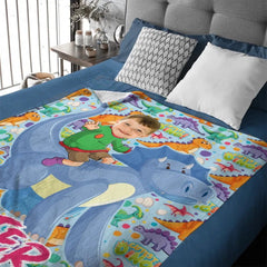 Customized Dinosaur Blanket - Personalized Photo and Name Dinosaur Rider Flannel Blanket - A Gift For Children,Boy,Girl - OLESA