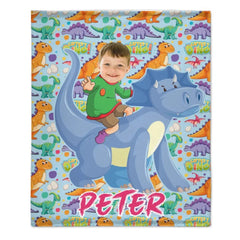 Customized Dinosaur Blanket - Personalized Photo and Name Dinosaur Rider Flannel Blanket - A Gift For Children,Boy,Girl - OLESA