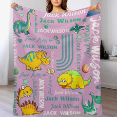 Customized Dinosaur Name Blanket - Dinosaur Print Custom Boy Blanket - Personalized Baby Birthday Gifts - OLESA