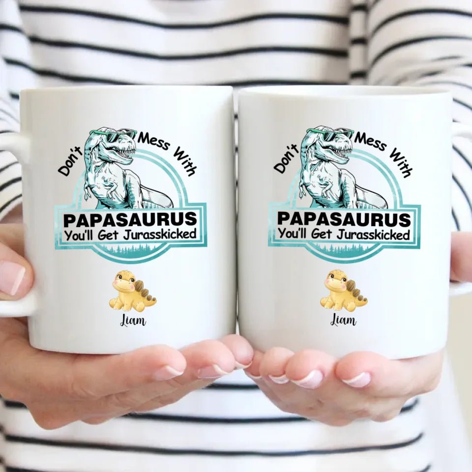 Customized Dinosaur Pattern Mug - Personalized Cartoon Dinosaur Mug with Pattern and Nickname - A Gift For Dinosaur Lovers,Family - OLESA