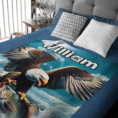 Customized Eagle Themed Blanket - Personalized Name Eagle Catching Fish Blanket - A Gift For Bird Lover,Eagle Lover,Friend,Colleagues - OLESA