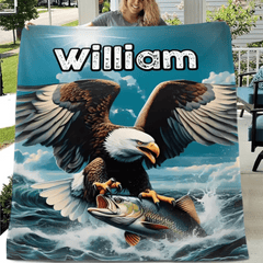 Customized Eagle Themed Blanket - Personalized Name Eagle Catching Fish Blanket - A Gift For Bird Lover,Eagle Lover,Friend,Colleagues - OLESA