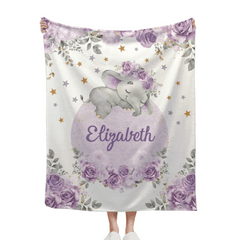 Customized Elephant Blanket - Personalized Name Blankets In Three Color Choices Of Flowers And Elephants - A Gift For Child,Baby - OLESA