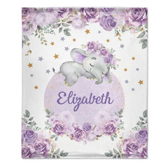 Customized Elephant Blanket - Personalized Name Blankets In Three Color Choices Of Flowers And Elephants - A Gift For Child,Baby - OLESA