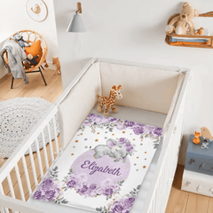 Customized Elephant Blanket - Personalized Name Blankets In Three Color Choices Of Flowers And Elephants - A Gift For Child,Baby - OLESA
