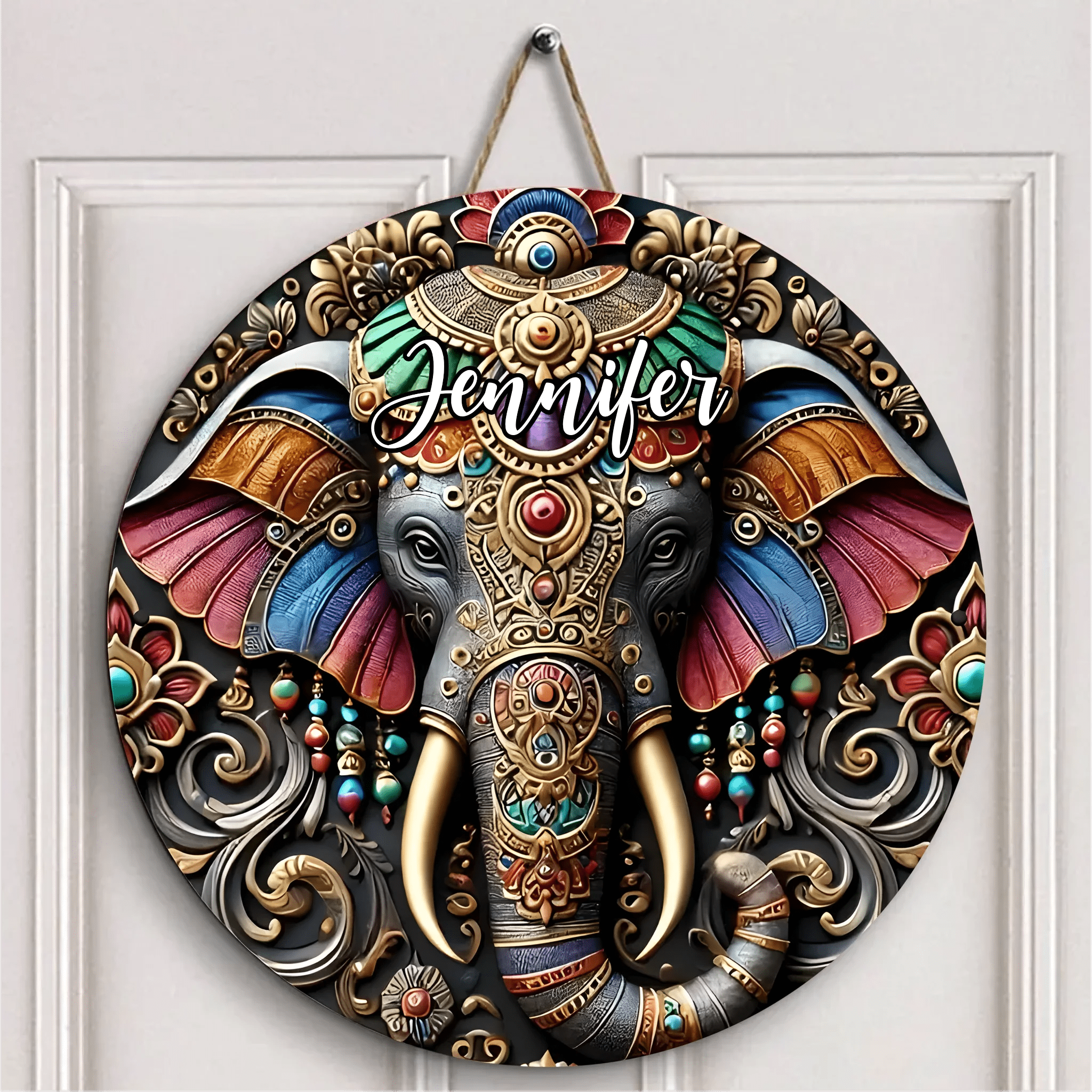 Customized Elephant Door Plate - Personalized Name Wooden Sign - Exquisite Decoration - OLESA