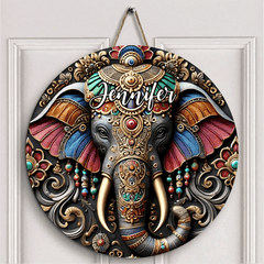 Customized Elephant Door Plate - Personalized Name Wooden Sign - Exquisite Decoration - OLESA