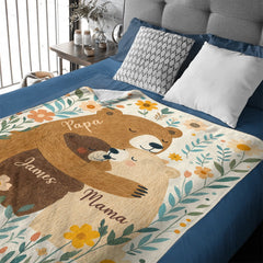 Customized Family Bear Flower Blanket - Personalized Name - Warm Gifts For Family Members - OLESA