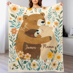 Customized Family Bear Flower Blanket - Personalized Name - Warm Gifts For Family Members - OLESA