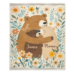 Customized Family Bear Flower Blanket - Personalized Name - Warm Gifts For Family Members - OLESA