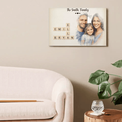 Customized Family Portrait Wall Art - Personalized Name Crossword Puzzle And Decorative Canvas Painting With Family Photo - A Cozy Gift Family - OLESA