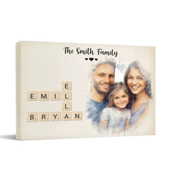 Customized Family Portrait Wall Art - Personalized Name Crossword Puzzle And Decorative Canvas Painting With Family Photo - A Cozy Gift Family - OLESA