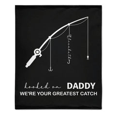 Customized Fishing Rod Pattern Blanket - Personalized Name,Designation and Theme Multi - colored Fishing Themed Blankets - A Gift For Dad,Grandpa,Family,Angler - OLESA