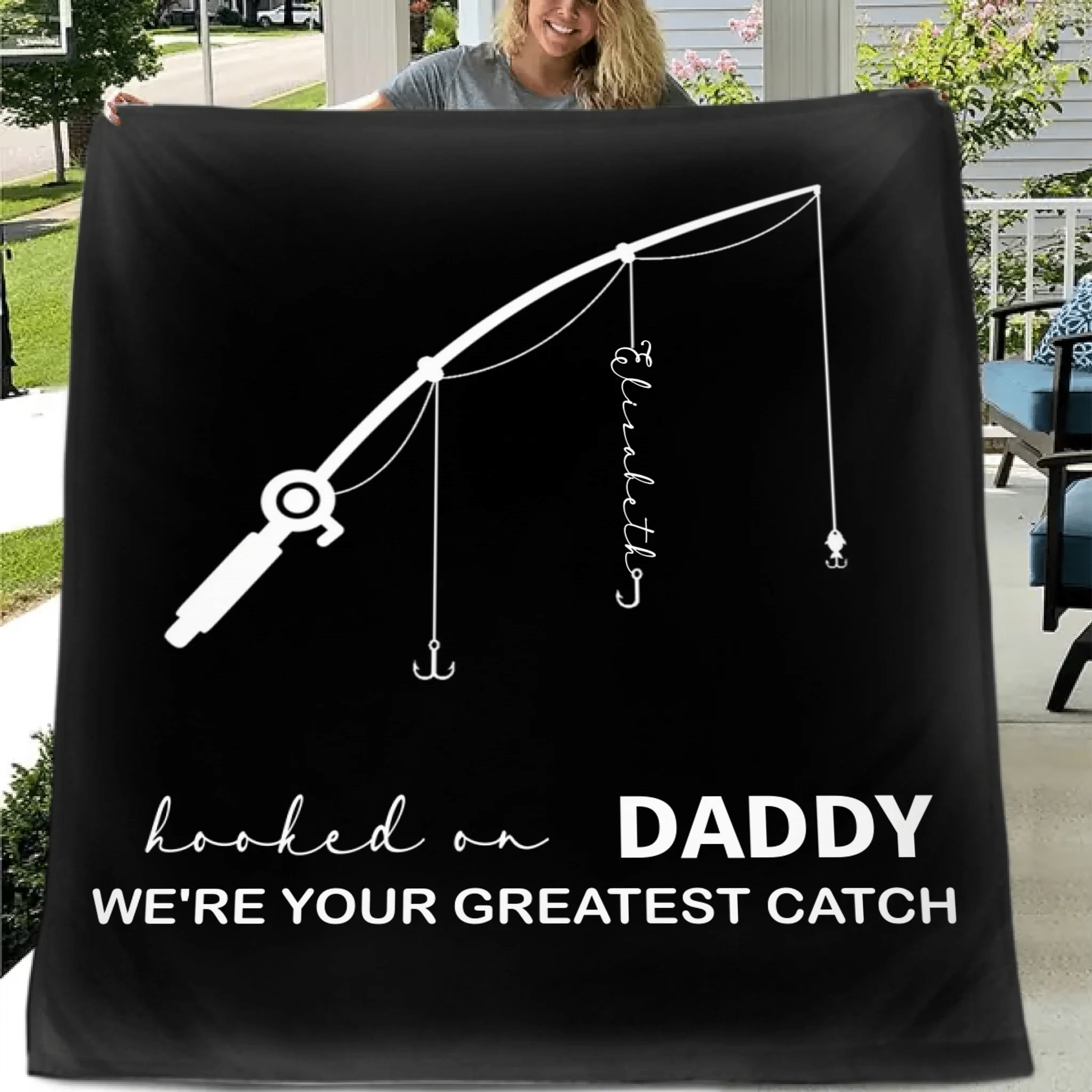 Customized Fishing Rod Pattern Blanket - Personalized Name,Designation and Theme Multi - colored Fishing Themed Blankets - A Gift For Dad,Grandpa,Family,Angler - OLESA