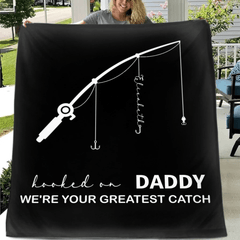 Customized Fishing Rod Pattern Blanket - Personalized Name,Designation and Theme Multi - colored Fishing Themed Blankets - A Gift For Dad,Grandpa,Family,Angler - OLESA