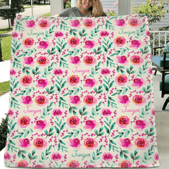 Customized Floral Blanket - Personalized Name Watercolor Style Floral Pattern Blanket - A Gift For Girl,Baby,Children - OLESA
