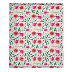 Customized Floral Blanket - Personalized Name Watercolor Style Floral Pattern Blanket - A Gift For Girl,Baby,Children - OLESA