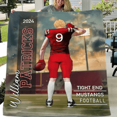 Customized Football Themed Blankets - Personalized Football Commemorative Blanket With Athlete Cartoon Image,Name,Number and Year - A Gift For Footballers,Football Lovers,Sports Enthusiast - OLESA