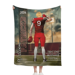 Customized Football Themed Blankets - Personalized Football Commemorative Blanket With Athlete Cartoon Image,Name,Number and Year - A Gift For Footballers,Football Lovers,Sports Enthusiast - OLESA