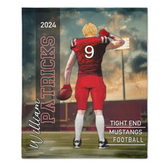 Customized Football Themed Blankets - Personalized Football Commemorative Blanket With Athlete Cartoon Image,Name,Number and Year - A Gift For Footballers,Football Lovers,Sports Enthusiast - OLESA