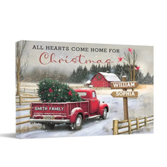 Customized Frameless Christmas Wall Decor - Personalized Custom Family Farm Christmas Truck Canvas Painting - Christmas Gifts For The Family - OLESA