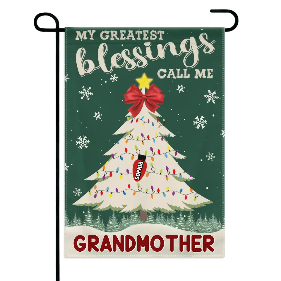 Customized Garden Decorations For Christmas - Personalized Text And Grandchildren's Names Christmas Tree Garden Flag - Christmas Gifts For Grandma - OLESA