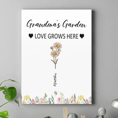 Customized Garden Themed Decorative Wall Art - Personalized Birthday Flower and Name Bush Pattern Canvas Painting - A Gift For Family,Friend,Flower Lovers - OLESA