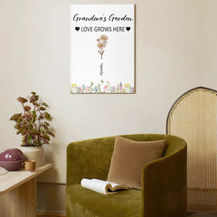 Customized Garden Themed Decorative Wall Art - Personalized Birthday Flower and Name Bush Pattern Canvas Painting - A Gift For Family,Friend,Flower Lovers - OLESA