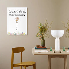 Customized Garden Themed Decorative Wall Art - Personalized Birthday Flower and Name Bush Pattern Canvas Painting - A Gift For Family,Friend,Flower Lovers - OLESA