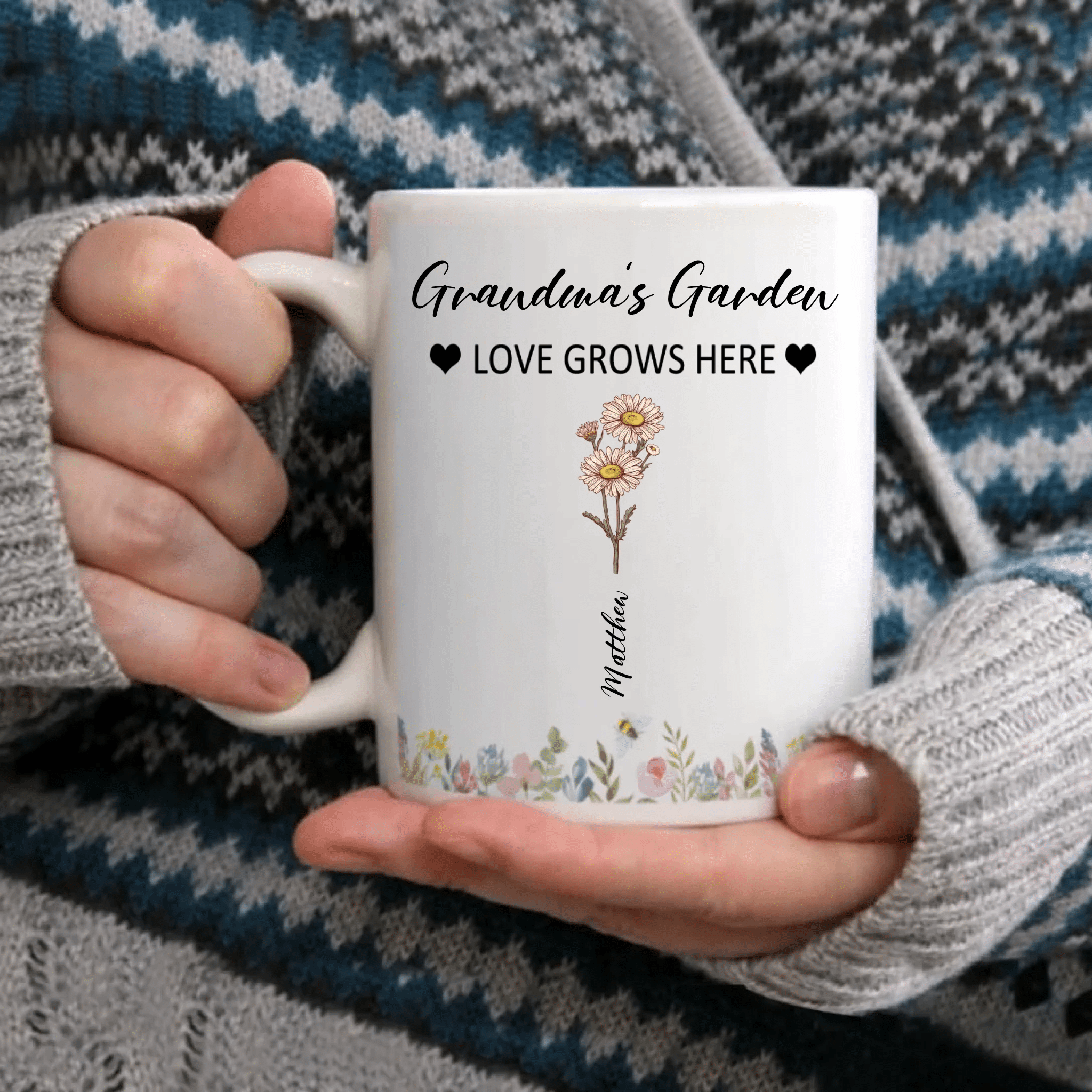 Customized Garden Themed Mug - Personalized Birthday Flower and Name Bush Pattern Mug - A Gift For Family,Friend,Flower Lovers - OLESA