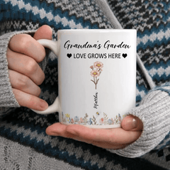 Customized Garden Themed Mug - Personalized Birthday Flower and Name Bush Pattern Mug - A Gift For Family,Friend,Flower Lovers - OLESA
