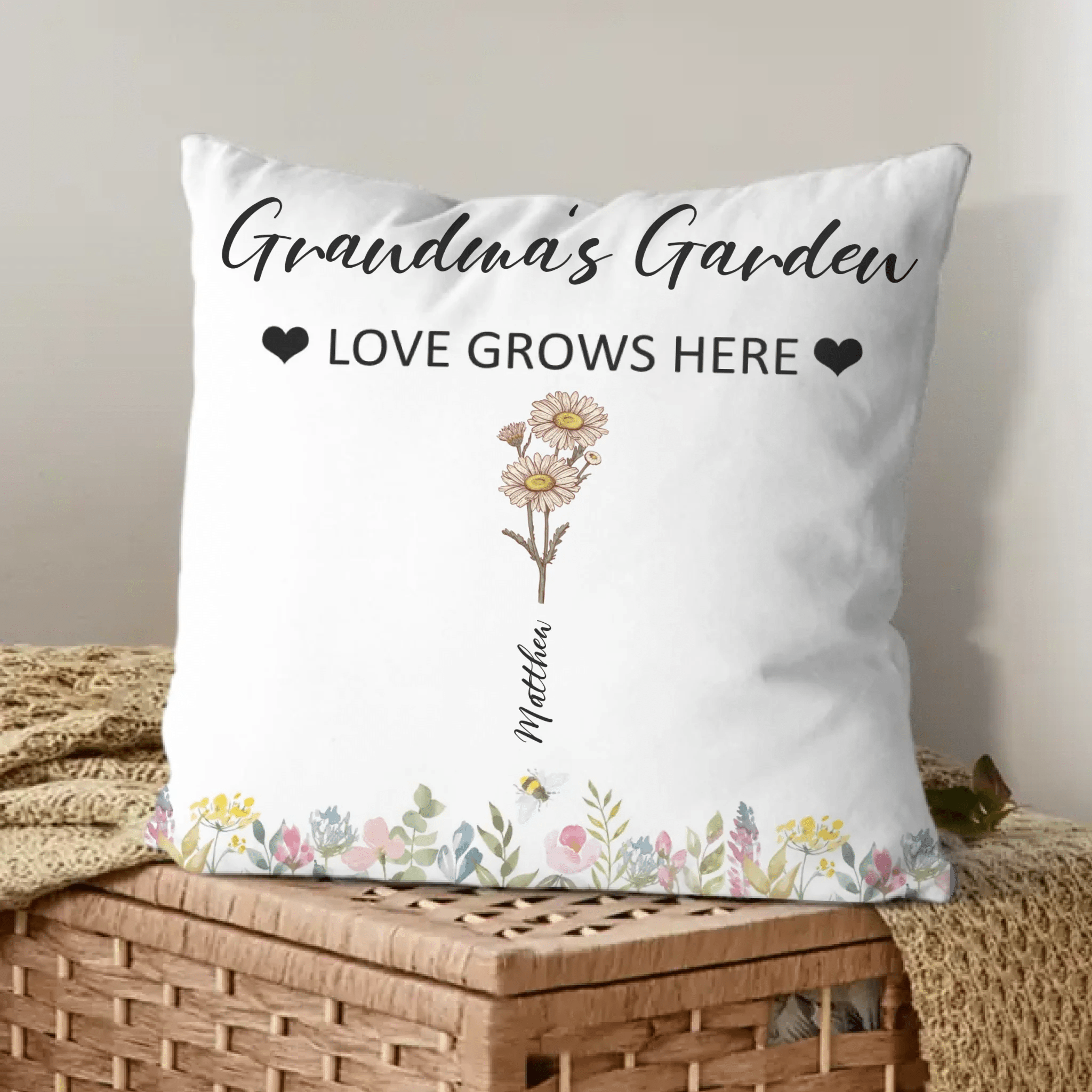 Customized Garden Themed Pillows - Personalized Birthday Flower and Name Bush Pattern Pillow - A Gift For Family,Friend,Flower Lovers - OLESA