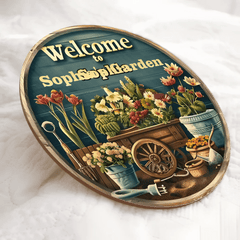 Customized Garden Welcomes Wooden Doorplate - Personalized Door Sign with Name - Garden Decoration Gift - OLESA
