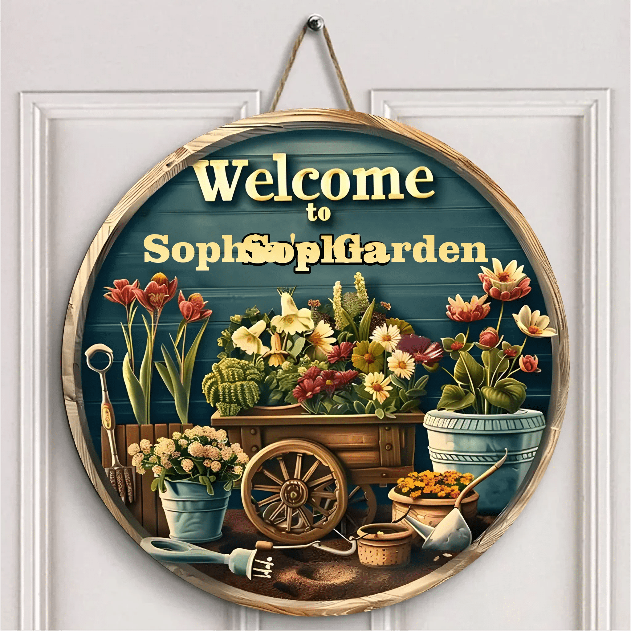 Customized Garden Welcomes Wooden Doorplate - Personalized Door Sign with Name - Garden Decoration Gift - OLESA