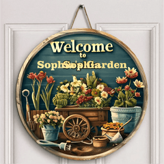 Customized Garden Welcomes Wooden Doorplate - Personalized Door Sign with Name - Garden Decoration Gift - OLESA