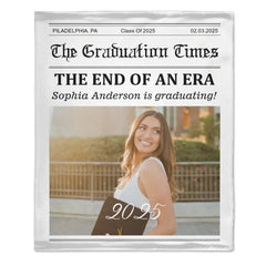 Customized Graduation Newspaper Template Blanket - Personalized Name,Photo and Date Graduation Season Blankets - A Graduation Gift For Kids,Students,Roommates - OLESA