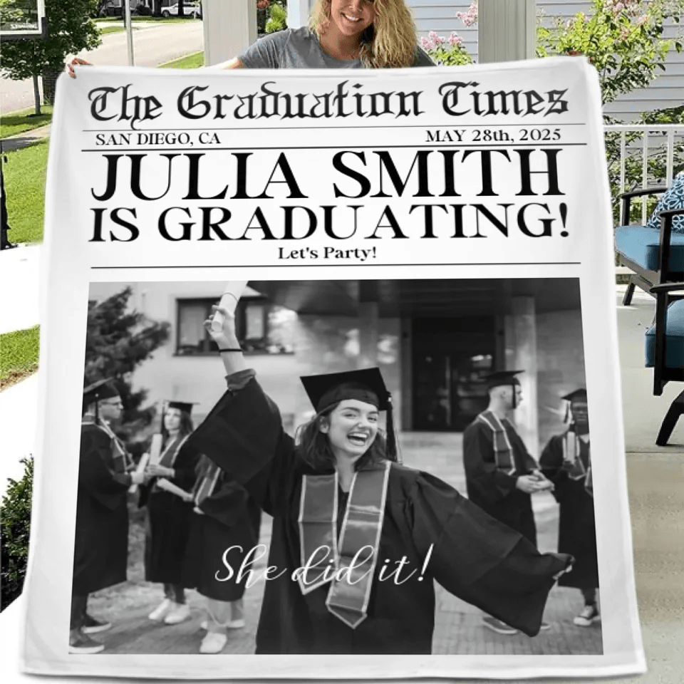 Customized Graduation Themed Blankets - Personalized Name,Photo and Date Graduation Season Blankets - A Graduation Gift For Kids,Students,Roommates - OLESA