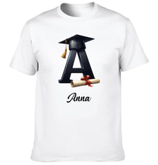 Customized Initial Letter with Graduation Cap - Personalized Graduation Theme Clothes - Gift for Graduates - OLESA