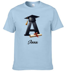 Customized Initial Letter with Graduation Cap - Personalized Graduation Theme Clothes - Gift for Graduates - OLESA
