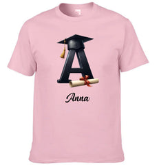 Customized Initial Letter with Graduation Cap - Personalized Graduation Theme Clothes - Gift for Graduates - OLESA