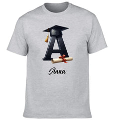 Customized Initial Letter with Graduation Cap - Personalized Graduation Theme Clothes - Gift for Graduates - OLESA