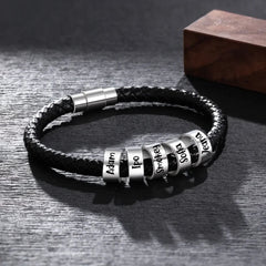 Customized Men's Bracelets - Personalized Name Bead Accessories Black Braided Bracelet - A Gift For Dad,Grandpa,Friend,Husband,Boyfriend - OLESA