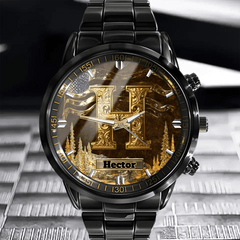 Customized Metal - look Dial Pattern Watch - Personalized Name and Initial - Memento Gift - OLESA