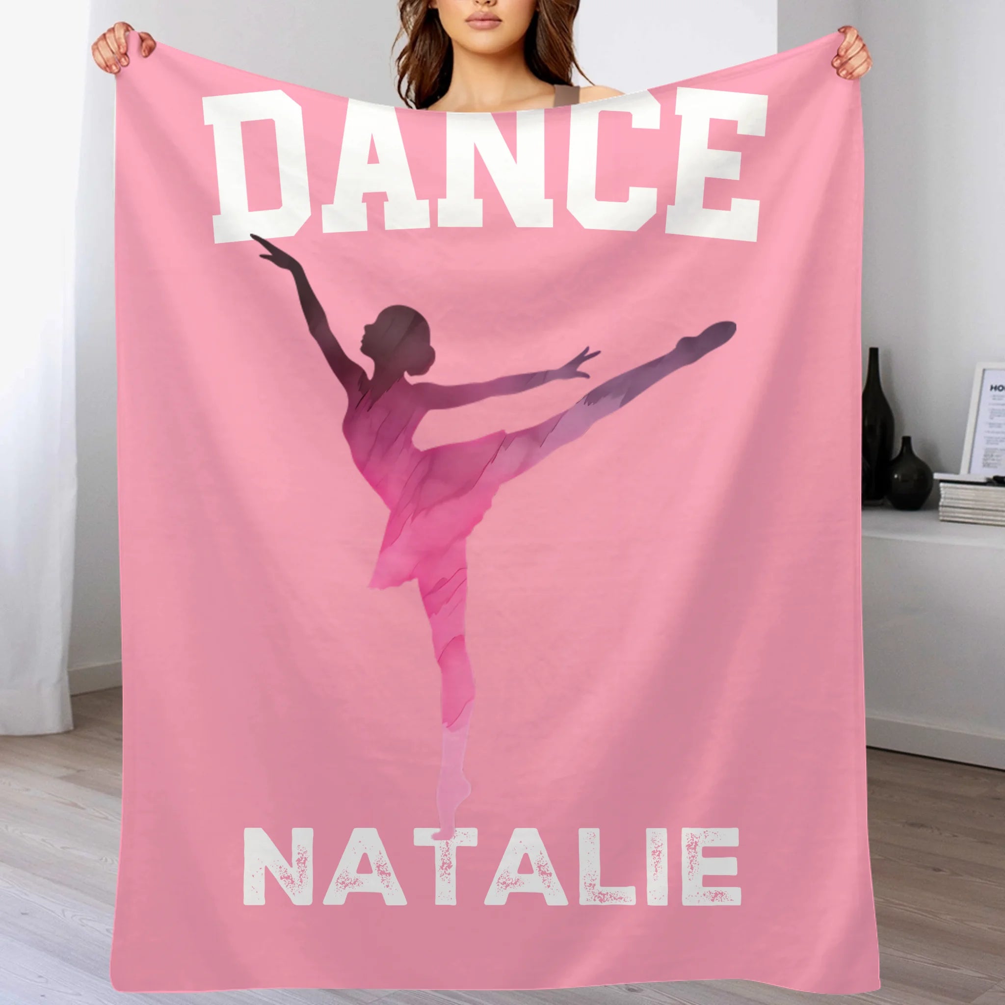 Customized Multicolor Ballet Dancing Silhouette Soft Throw Blanket - Personalized Color And Name - Gift for Dancers - OLESA